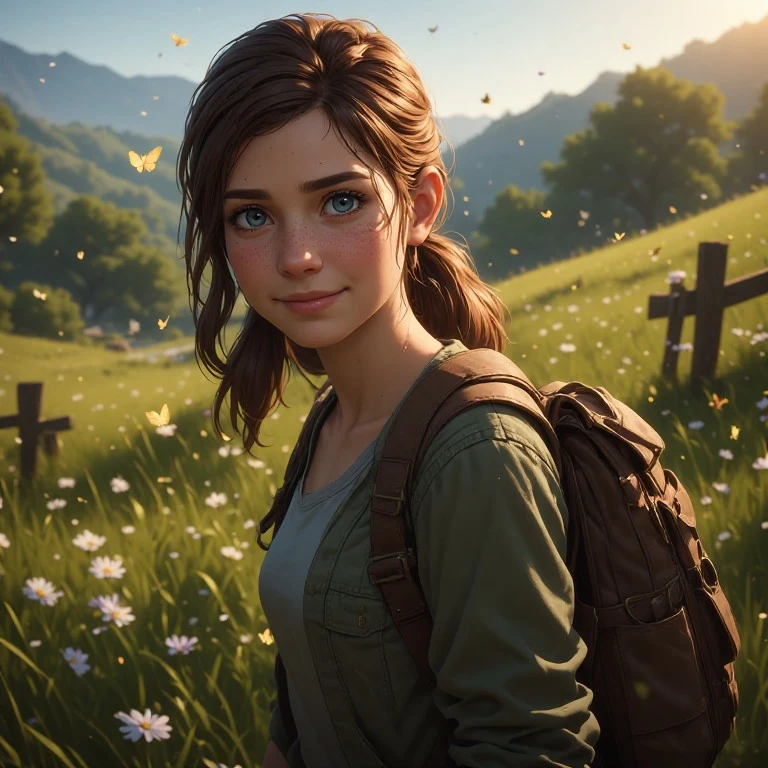 A breathtaking cinematic digital painting of Ellie from The Last of Us, portrayed during a rare moment of peace and quiet. Rather than survival or conflict, the scene captures innocence, nostalgia, hope, and the bittersweet beauty of cherished memories. Her expression radiates warmth, resilience, and quiet vulnerability, evoking the emotional tone of a treasured childhood memory.

Composition

A cinematic waist-up portrait framed using the rule of thirds. Ellie stands slightly turned toward