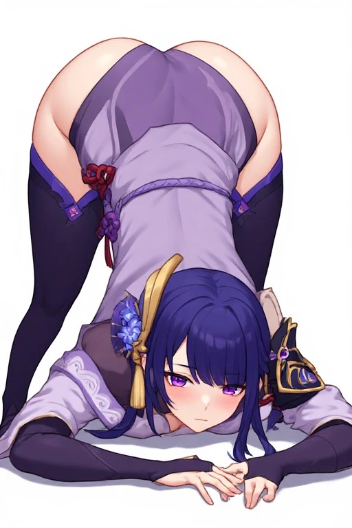 Raiden shogun from genshin impact, showing off ass on all fours, face down ass up